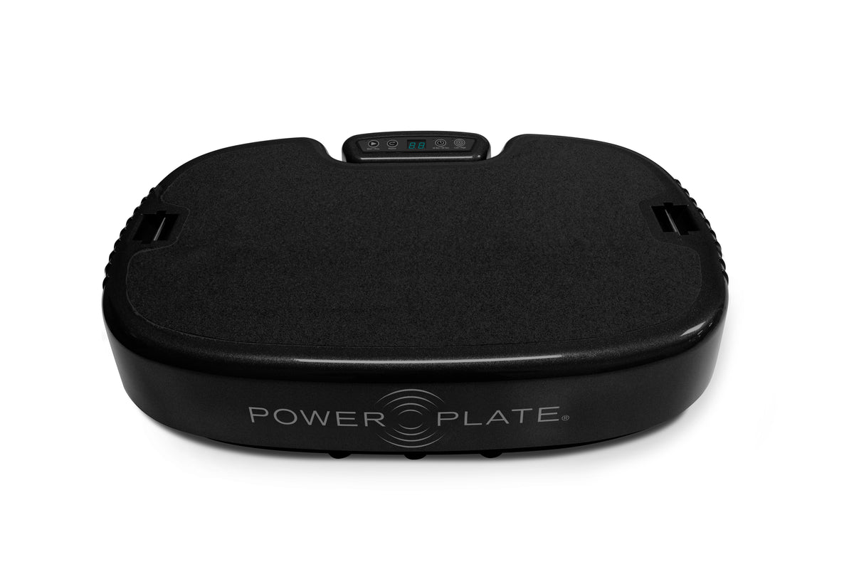 Personal Power Plate compact vibration plate in black, front view on white background