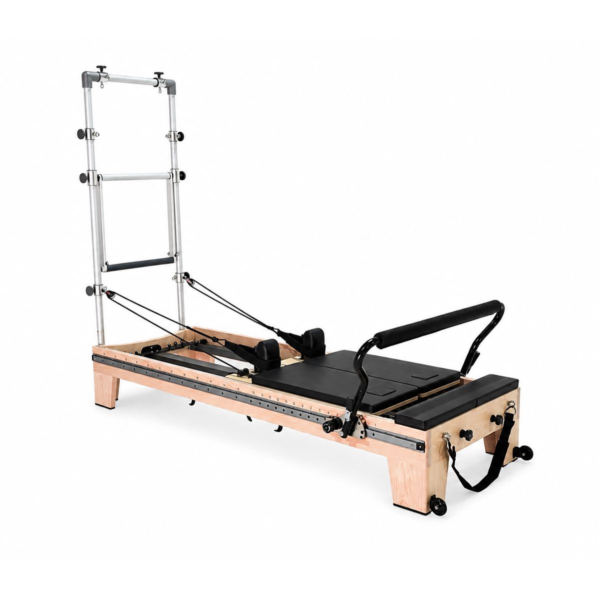 Elina Pilates Twin Reformer in black with maple frame