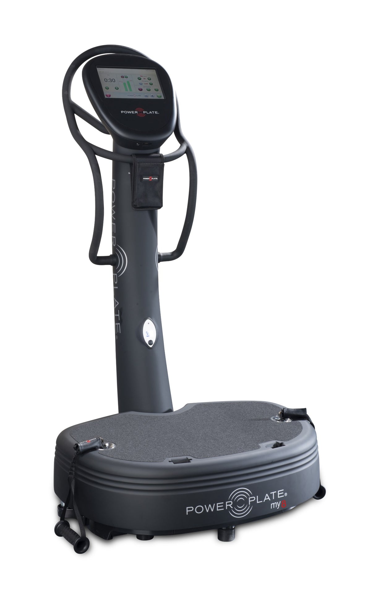 Power Plate my8 vibration plate, angled view on white background