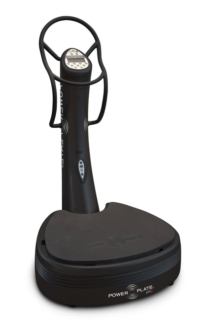 Power Plate pro5 commercial vibration plate in matte black, angled view on white background