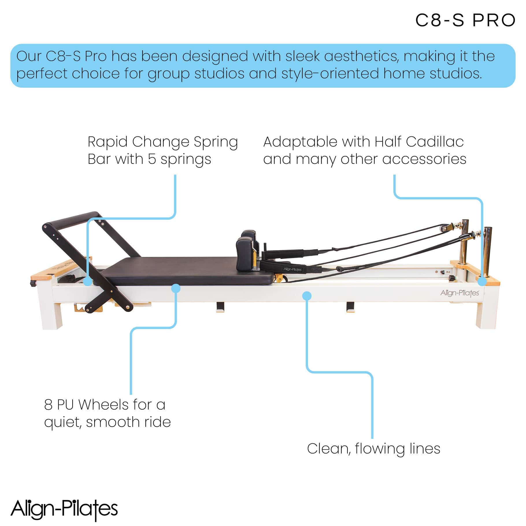 Align Pilates® C8-S White Studio Reformer Bundle
